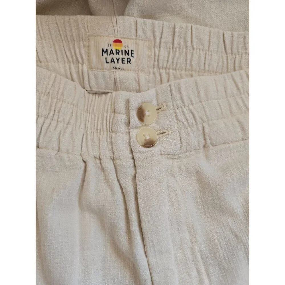Marine Layer Mens Linen-Blend Elastic Waist Pants Size Small Beige